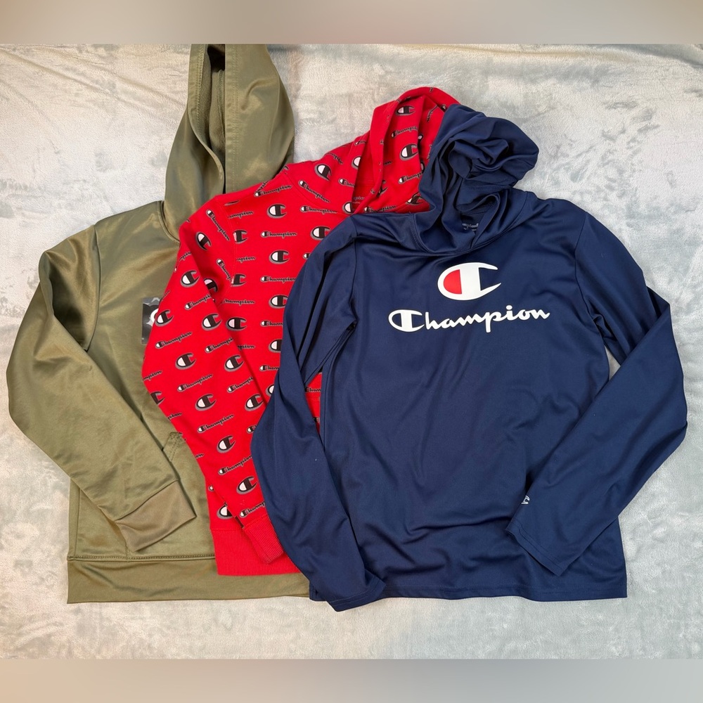Champion Sweater Lot of 3 Boy's Large Red Green Hoodie Pullover